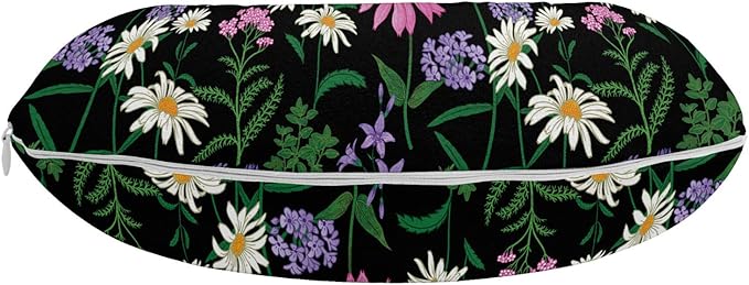 Ambesonne Aster Travel Pillow Neck Rest, Forest Wildflowers Daisy Blooms Herbs Lavender Botanical Garden Foliage, Memory Foam Traveling Accessory for Airplane and Car, 12", Charcoal Grey