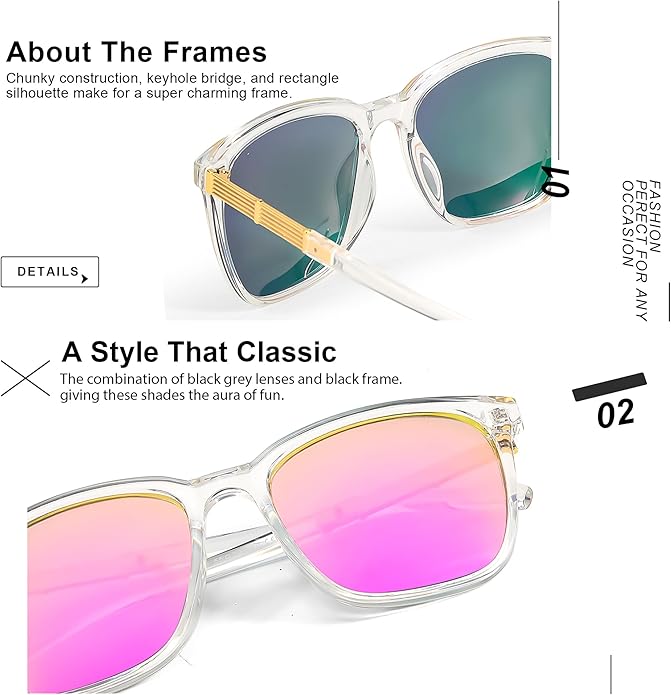 SIPHEW Oversized Square Sunglasses for Women|Lightweight Fashion Sunglasses 100% UV400 Protection|Trendy Mirrored Shade