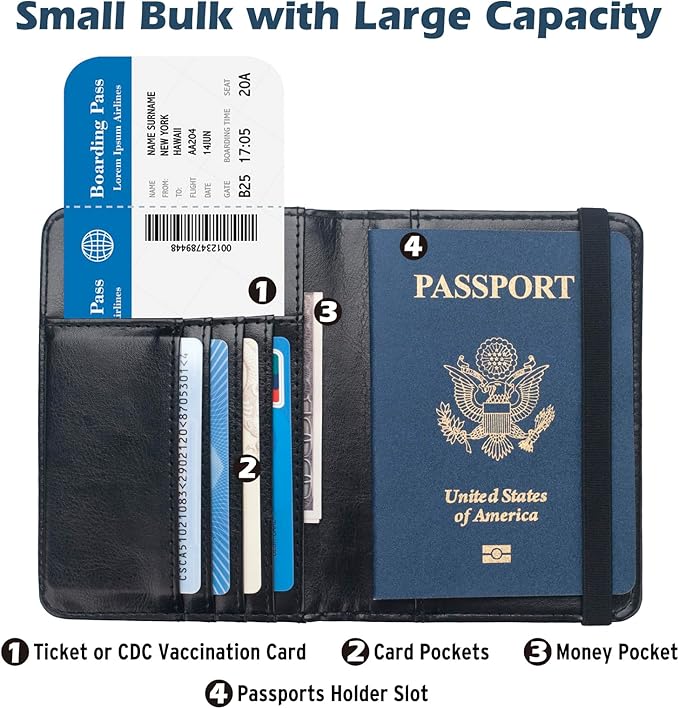 Coowayze Passport Holder Cover for Women Men, Leather US Passport Wallet Case with Vaccine Card Slot for Travel, RFID Passport Book Cover Travel Document Organizer Carrier