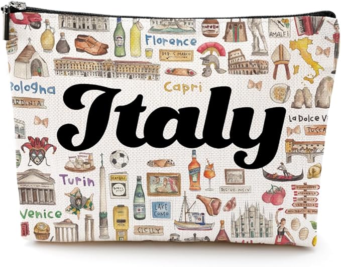 Italy Cosmetic Bag Makeup Bag Italian Gifts Italy Souvenirs Travel Merch Vacation Friendship Gifts for Women City Lovers Sister Traveler Best Friend Girls Trip Gifts Favors Christmas Birthday