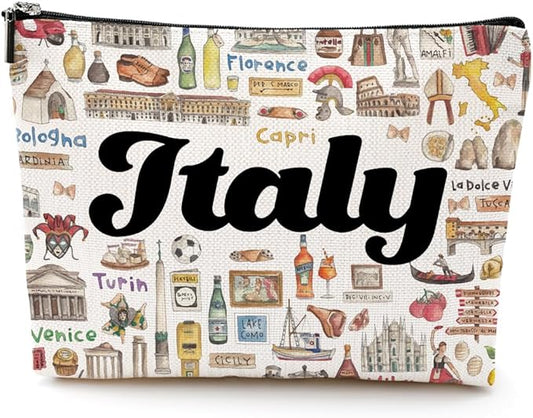 Italy Cosmetic Bag Makeup Bag Italian Gifts Italy Souvenirs Travel Merch Vacation Friendship Gifts for Women City Lovers Sister Traveler Best Friend Girls Trip Gifts Favors Christmas Birthday