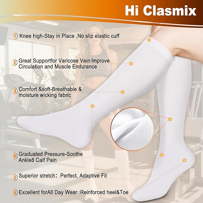 Graduated Compression Socks for Women&Men 20-30mmhg Knee High Socks Travel Hiking Running Stocking