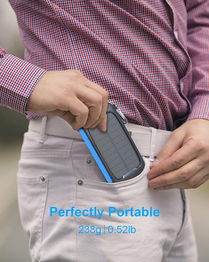 Portable Charger, 20000mAh Solar Power Bank 5V/2.4A Fast Charging with Type-C and Dual USB-A Ports Compatible with iPhone, Samsung, IPX5 Waterproof, Bright Flashlight for Camping, Hiking, Outdoor