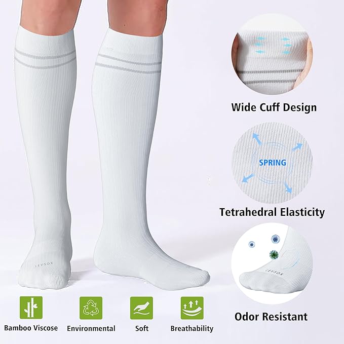 LEVSOX Viscose Made from Bamboo Compression Socks for Pregnant Women 20-30 mmHg Knee High Cute Mens Supports Socks for Travel