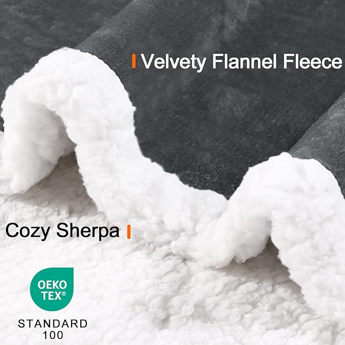 Smiry Waterproof Blanket Throw for Large Dogs, Soft Reversible Dog Blanket for Sofa Couch Bed, Washable Leakproof Sherpa Fleece Furniture Couch Protector(60"x80", Dark Grey/White)