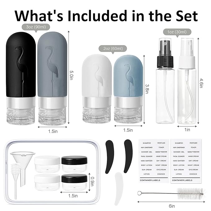 Empty 3 oz Travel Size Bottles Toiletries Containers for Toiletries Liquids，Small Silicone Mini Refillable Leak Proof TSA Approved Travel Bottles for Creams Shampoo and Conditioner Traveling