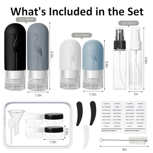 Empty 3 oz Travel Size Bottles Toiletries Containers for Toiletries Liquids，Small Silicone Mini Refillable Leak Proof TSA Approved Travel Bottles for Creams Shampoo and Conditioner Traveling