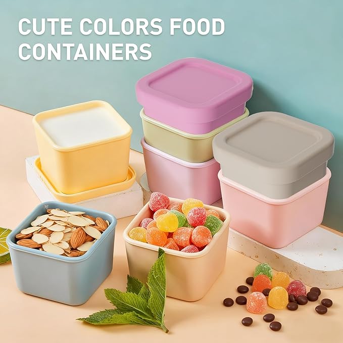 Dobyusf 16-Piece Pure Silicone Food Container Set - Stackable 100ml Storage Boxes, Microwave & Dishwasher Safe, Temperature Resistant (-40°C to 230°C), BPA-Free Food Storage for Salads, Dips, Snacks