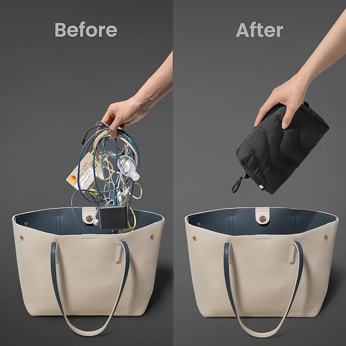 tomtoc Electronics Organizer Travel Case, Soft Puffy Organizer Bag Birthday Christmas Gifts Travel Essentials for Women Girls, Portable Accessory Tech Pouch Storage for Charger, Cord, Cable, Phone