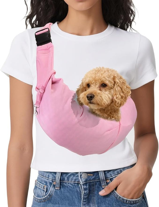 PETAXCELL Dog Sling Carrier for Small Dogs and Cats Up to 16.5 Lbs, Adjustable Buckle with Pocket Pet Sling Carrier Safety Harness, (Pink, 1 Pcs) Intended for Outdoor/Camp/Travel