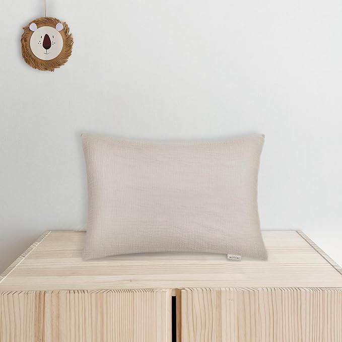 Toddler Pillowcases for 14"x20" Pillow 2 Pack, Muslin Small Toddler Baby Kids Travel Pillow Covers for Boys Girls with Envelope Closure (Beige & Pale Yellow, 14 x 20 Inch)