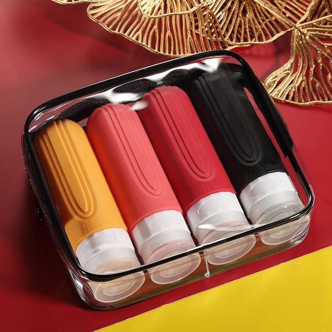 Travel Bottles for Toiletries, Tsa Approved 3oz Travel Size Containers BPA Free Leak Proof Refillable Liquid Silicone Squeezable Travel Accessories for Shampoo Conditioner Lotion (4 Pack)