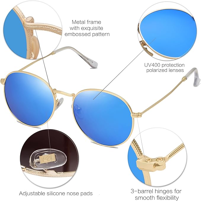 SOJOS Small Round Polarized Sunglasses for Women Men Classic Vintage Retro Shades UV400 SJ1014
