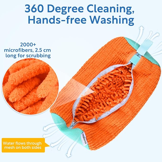 Orange Large Shoe Laundry Bag Set of 2, Mesh & Microfiber, Zipper Closure, Machine Washable, Shoe Cleaning Bag for Washing Machine