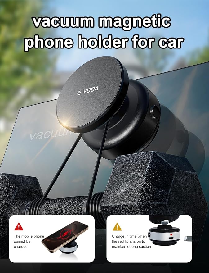 for Suction Phone Mount, 360° Electric Vacuum Magnetic Phone Holder,Only on Car/Gym/Mirror/Smooth Surface/Vlogging Travel,Content Creator Phone Holder Compatible with All Smartphones(Black)