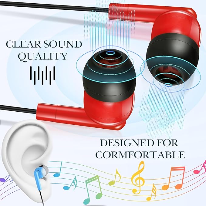 Kanayu 100 Pack Wired Earbuds Bulk for Classroom Ear Headphones Wired Basic Student Earbuds No Microphone with 3.5MM Jack for Class Laptop School Library, Individually Bagged (Multicolor)