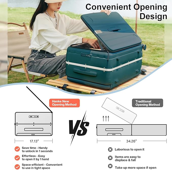 Hanke Multifunctional 26 Inch Hard Shell Suitcases with Wheels Travel Approved Luggage Large Rolling Suitcase Checked Luggage for Women Men(Blackish Green)