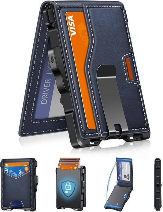 Wallet for Men, Minimalist Slim Mens Wallet with Money Clip, RFID Blocking Smart Pop Up Card Wallet with ID Window, Compact Bifold Wallet,Metal Aluminum Credit Card Holder