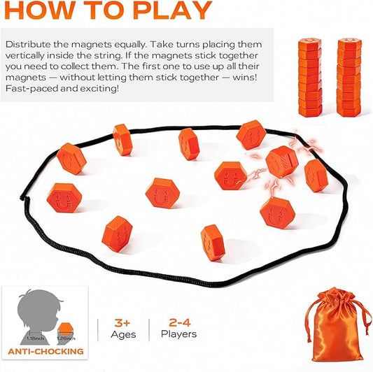 20-Piece Magnetic Chess Game with Textured Stones & Rope | Strategic Standing Play for Kids & Adults | Family, Party, Travel & Camping Puzzle Strategy Games