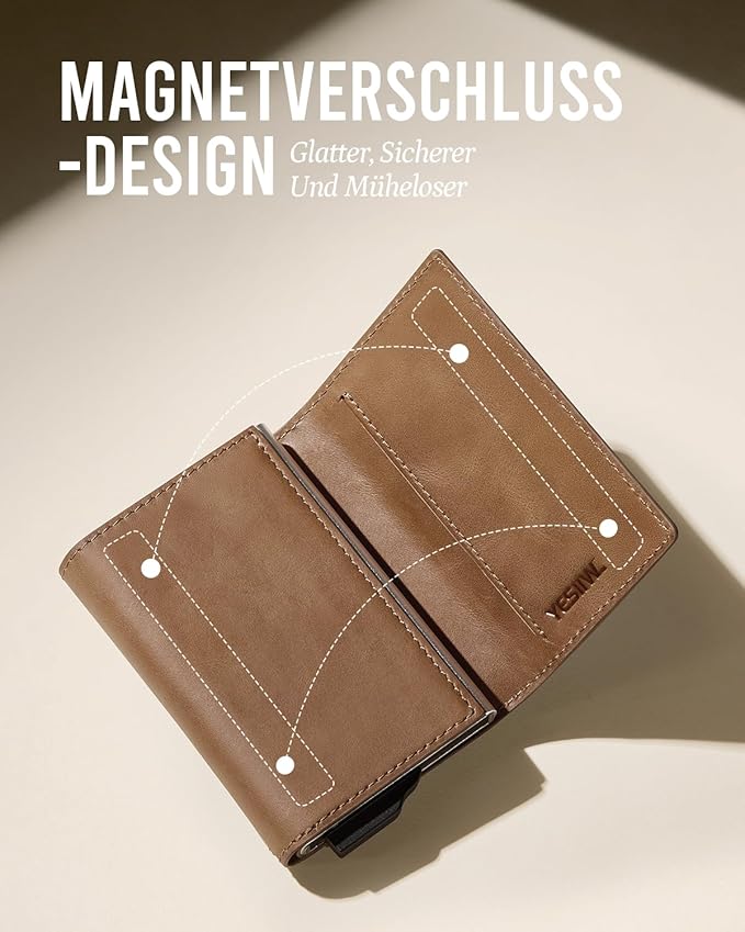 YESIIW Smart Wallet for Men with Premium Genuine Leather - Pop up Card Holder Mens Wallet for 8-10 Card Capacity | ID Window | Cash Slot | Coin Pocket | RFID Blocking - Slim, Thin (Brown)