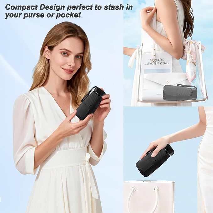 Mini Umbrella for Travel - Waterproof Portable Folding Umbrella Flat Compact Lightweight Small Umbrellas for Pocket Purse