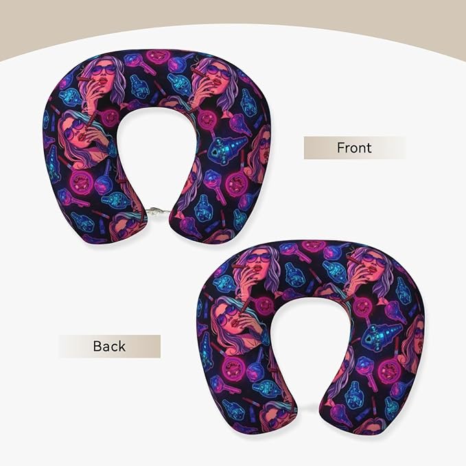 Travel Pillow for Boys and Girls, Comfortable Neck Chin Head Support Cushion Trippy Cool Girl Hippie Art, Comfortable for Airplanes Car Sleeping Rest