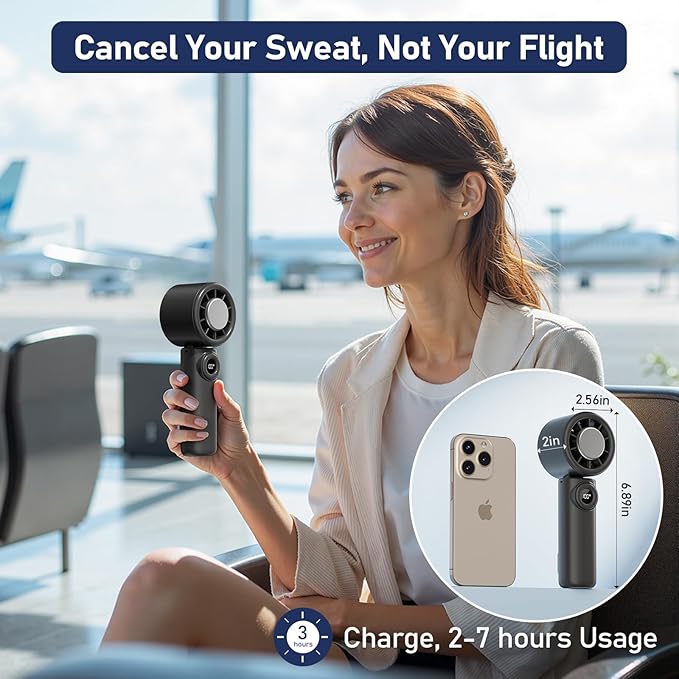 CIVPOWER Handheld Fan: Portable Small Ice Cooling Plate- 4000mAh Rechargeable 100 Gear High-Speed Turbo 10500 RPM - Personal Foldable Battery Operated for Travel Indoor Outdoor Women Men (Black)