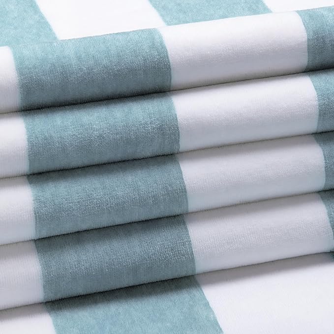 Cotton Oversized Beach Towel - Large 70 x 35 Inch Pool Towel, Smoke Blue Striped Quick Dry Swimming Cabana Towel