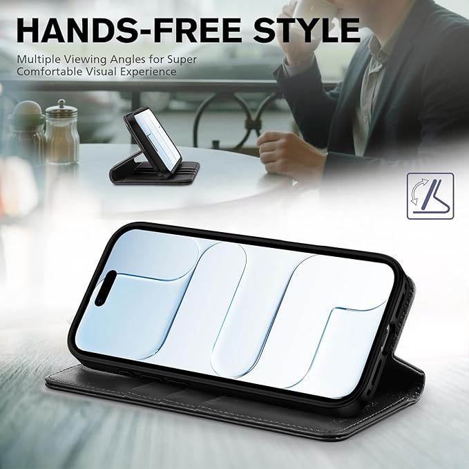 TUCCH Case Wallet for iPhone Air (6.5") 2025, RFID Blocking 3 Card Holders | Kickstand | PU Leather | Protective Flip Folio Cover | TPU Shockproof Interior Shell | Black