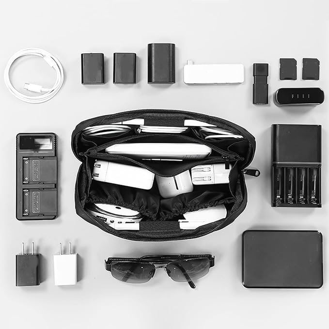 RIGHT AWAY Travel Tech Pouch，Waterproof Cord Case，Electronics Organizer Travel Case，Cable Organizer Storage Bag For Phone, Charger, Accessories(GRAY)