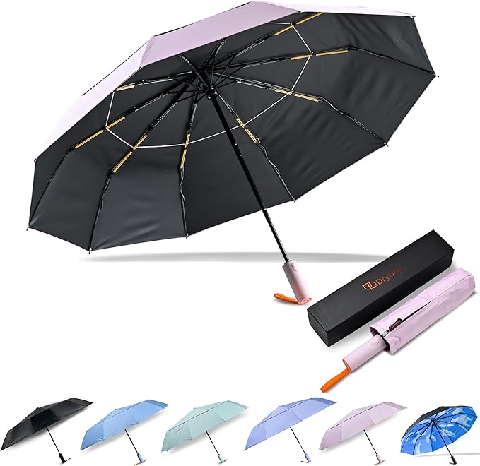 DryDay Travel Umbrellas for Rain - Large Windproof Double Canopy Umbrella, 10 Durable Ribs, Strong Frame, Auto Open Close Ergonomic Handle, Compact Waterproof Umbrella for Women & Men