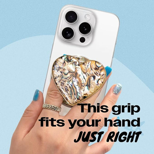 OnTheGrip Cute Natural Seashell Design Heart Shape Collapsible Mobile Phone Grip Stand Holder for Smartphone Tablet Cell Phone Accessory (Leopard)