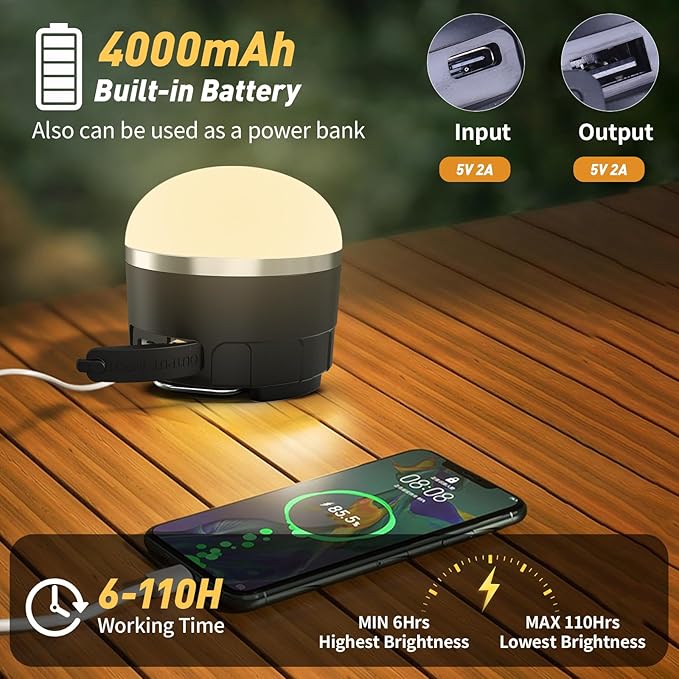 Rechargeable LED Camping Lantern 1000LM, TOHETO Portable Hanging Tent Light with 3 Colors Changing, Magnetic Base, Waterproof Emergency Hanging Light for Hurricane, Power Outages, Home, Hiking -Black