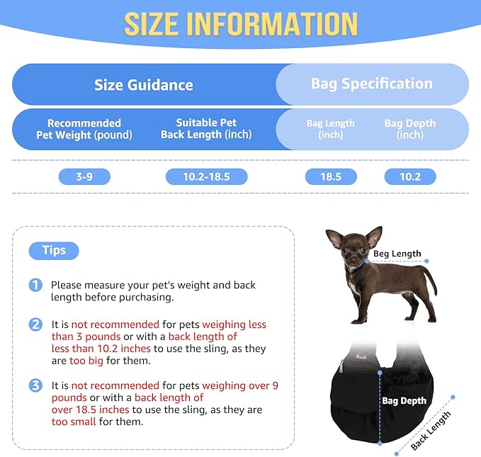 SlowTon Dog Carrier Sling - Hard Bottom Support Dog Carriers for Small Dogs with Adjustable Padded Shoudler Strap, Dog Purse for Puppy Cat Pet with Drawstring Opening Storage Zipper Pockets (Black)