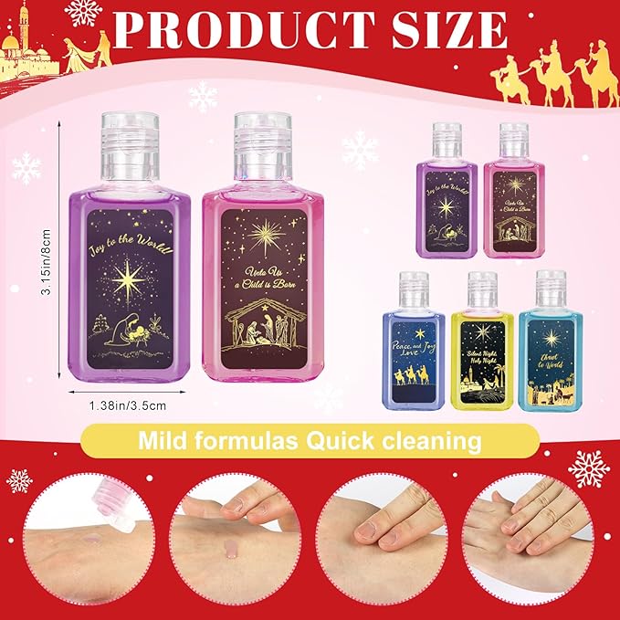 50 Pcs Christmas Mini Hand Sanitizer Bulk Christmas Gifts Favors 1fl oz Travel Size Hand Soap Gifts Small Hand Sanitizer Thank You Gifts for Xmas Goodie Bags Stocking Stuffers (Nativity)