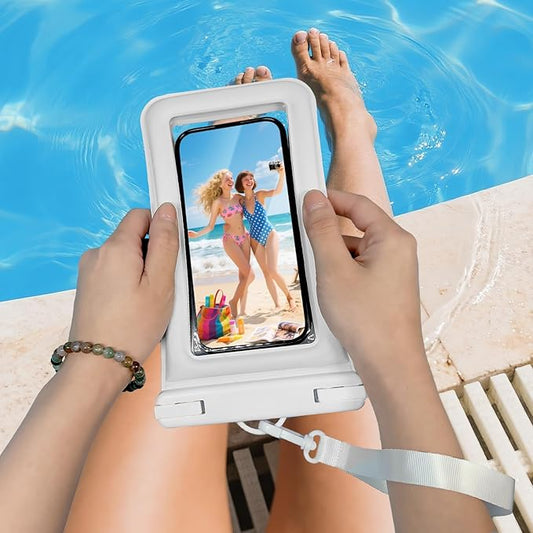 IPX8 Floating Waterproof Phone Pouch 2-Pack,7.2 Inch Waterproof Dry Bag16/15/14 Pro Max Galaxy S24/S23 Adjustable Lanyard + Wrist Strap Beach Swimming Travel Essentials Black White