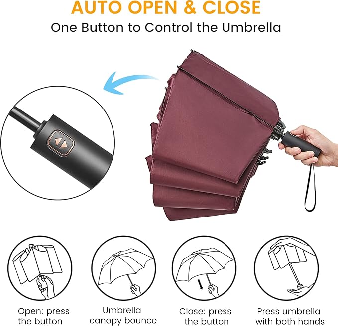 Prospo 46/62 Inch Large Travel Umbrellas for Rain Windproof, 10 Ribs Compact Reverse Folding Golf Umbrella, Double Canopy Automatic Open Close