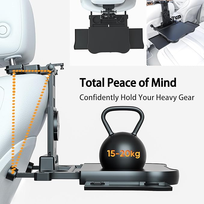 2-in-1 Car Steering Wheel Tray & Back Seat Headrest Tray with Phone Holder, Steering Wheel Desk Food Table for Car Laptop Mount Steering Wheel for Large SUVs, Trucks & Vans