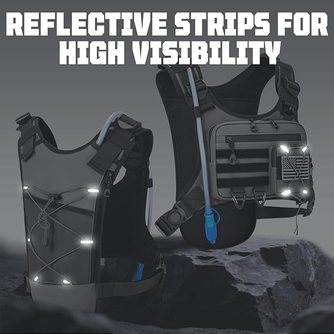 Hydration Vest with 2L Water Bladder for Men and Women,Lightweight Adjustable Hydration Backpack,Reflective Running Vest Chest Bag for Climbing Cycling Hiking