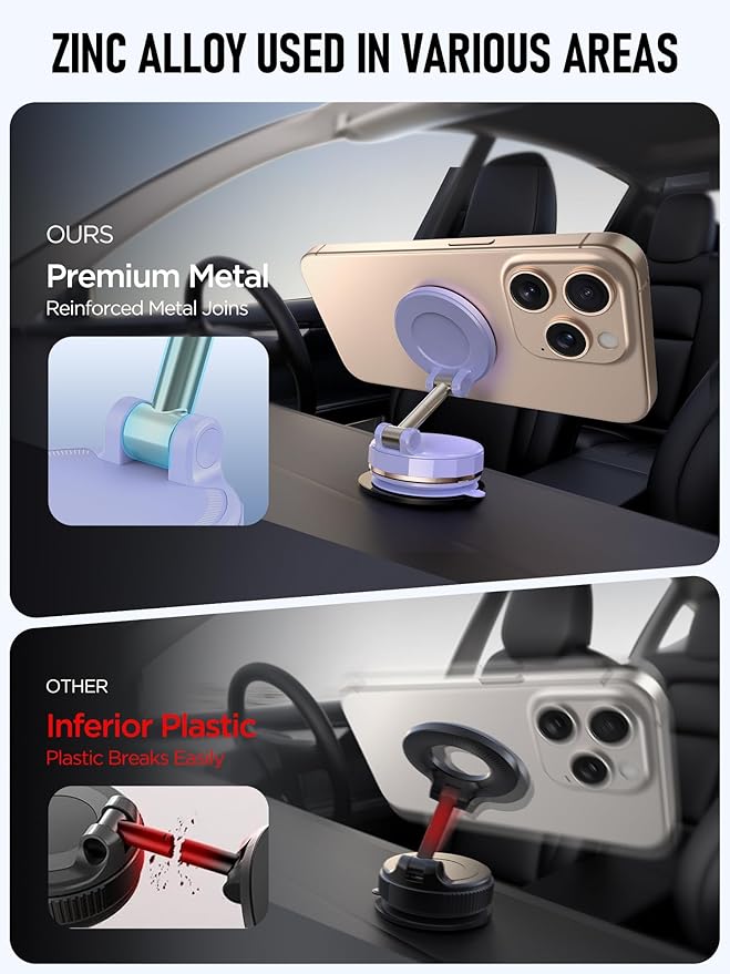 ETODBUWS Upgraded Vacuum Magnetic Car Phone Holder for MagSafe[108+LBS Strongest Suction & 3000gf Strongest Magnetic],360° Adjustable Suction Cup Phone Mount for Car,Gym,Mirror,Men Women-Purple
