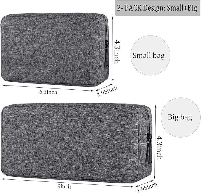 Electronics Organizer Travel Case, Travel Cable Organizer Pouch Electronic Accessories Carry Case Portable Waterproof Storage Bag for Hard Drive, Cord, Charger, Mouse (Small+Big, Dark Gray)