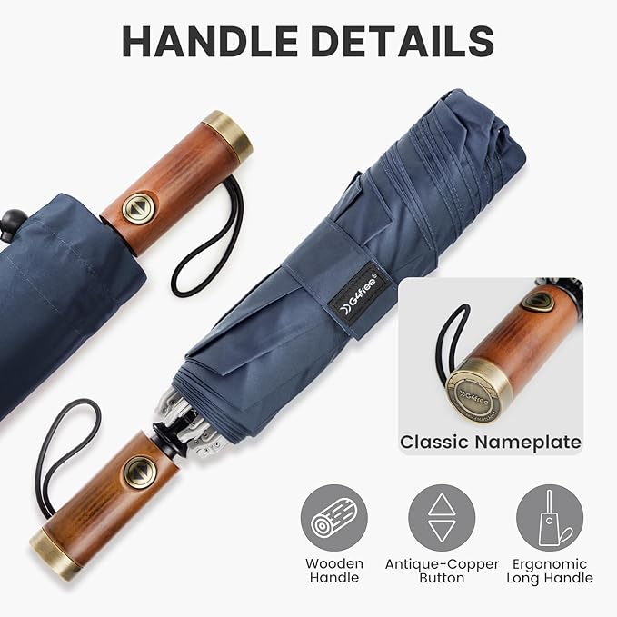 G4Free 54 Inch Inverted Windproof Umbrella with Wooden Handle, Large Double Canopy Auto Open & Close Golf Umbrella, Portable & Durable Rain Umbrella, Fits Car & Backpack