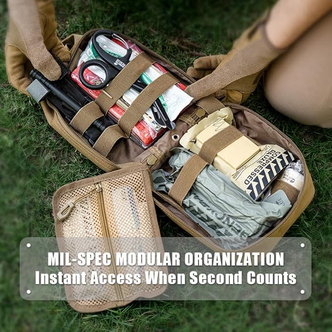 RHINO RESCUE IFAK Trauma Kit with C-A-T Tourniquet, Tactical First Aid Kit Molle Pouch for Military, Combat, Car, Camping, Hiking, Travel (Black)