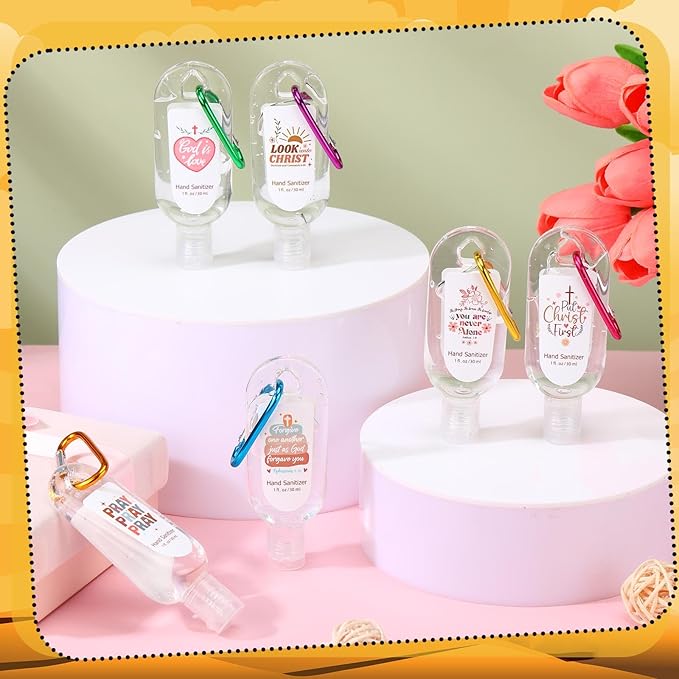 24 Pack Christian Hand Sanitizer Keychains Bible Verse Mini Hand Sanitizer Keychains Bulk Travel Size Religious Christian Gift for Women Teacher Coworker Wedding Church Christmas party Favors