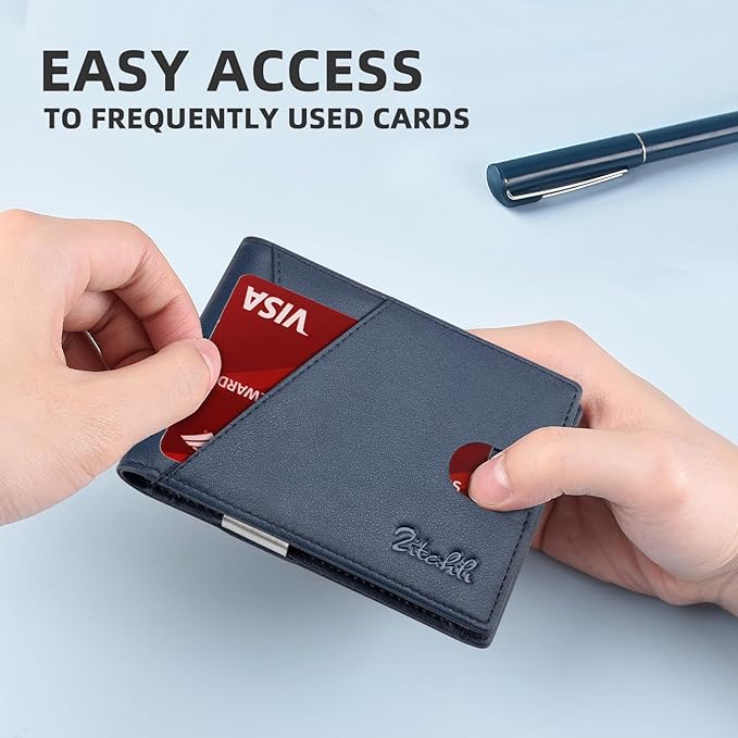 Zitahli Wallet for Men - with Money Clip Slim Leather Slots Credit Card Holder RFID Blocking Bifold Minimalist Wallets with Gift Box