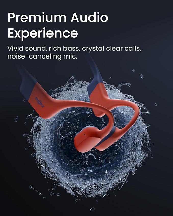 SHOKZ OpenSwim Pro - Open-Ear Bluetooth & MP3 Bone Conduction Sport Headphones, Swimming Headphones, IP68 Waterproof, Red