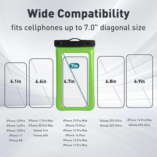 Floatable Soap Bubble Waterproof Phone Pouch Case with Crossbody Lanyard for iPhone 17 series 16 Pro Max/15 Pro/14/13, IP68 Cellphone Dry Bag Beach Cruise Ship Essential,1 Pack-Light Green-7″