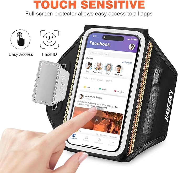 Phone Armband Holder for Running,3D Design Cell Phone Armband with Zipper Pocket for Earbuds Car Keys,Water Resistant Sport Running Arm Band for iPhone 16 15 14 13 12 11 Pro Max Fit Up to 6.9''