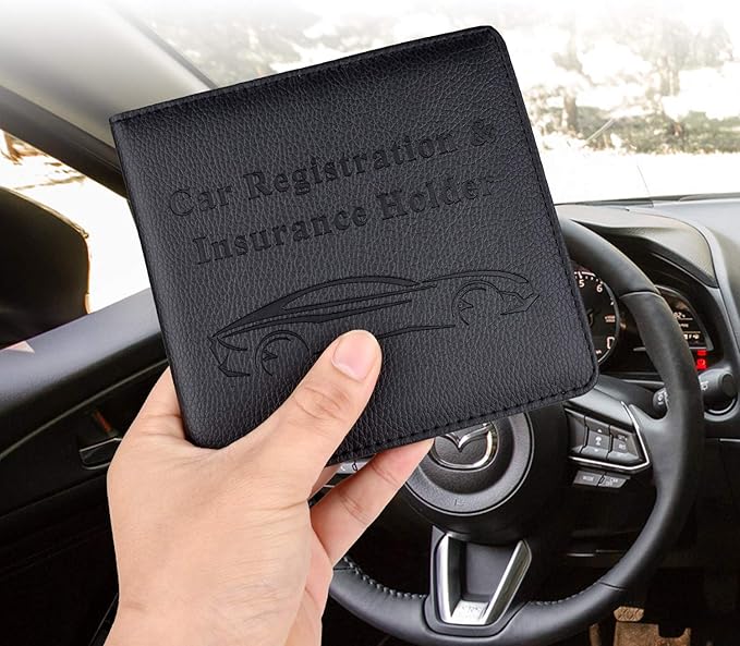 Cacturism Car Registration and Insurance Holder, Vehicle Glove Box Car Organizer Men Women Wallet Accessories Case for Cards, Essential Document, Driver License, Black