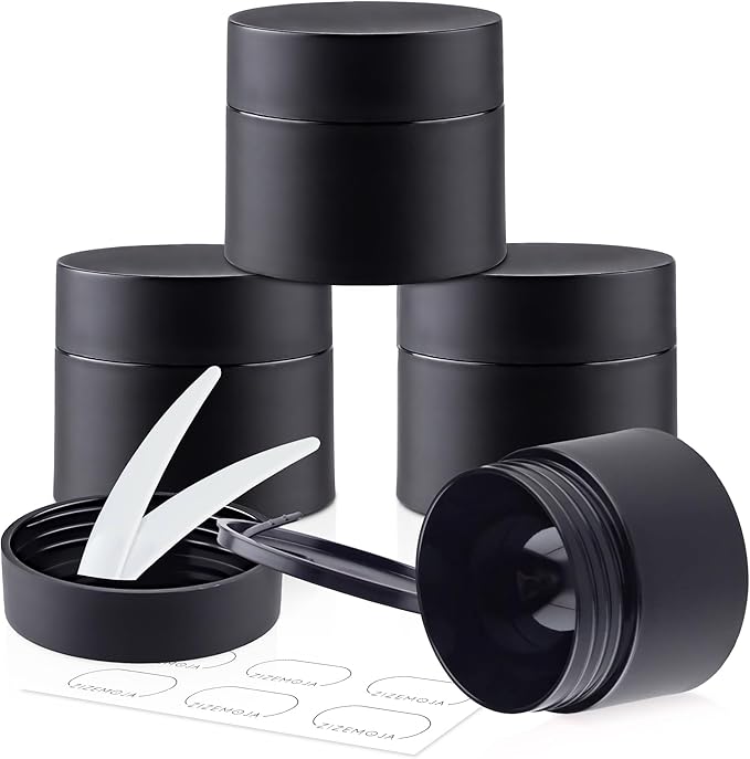 Travel Size Containers, Small Plastic Containers with Lids, 20 Gram Travel Container for Creams, Lotion, Toiletries, Makeup (4PCS Black Plastic Jars)